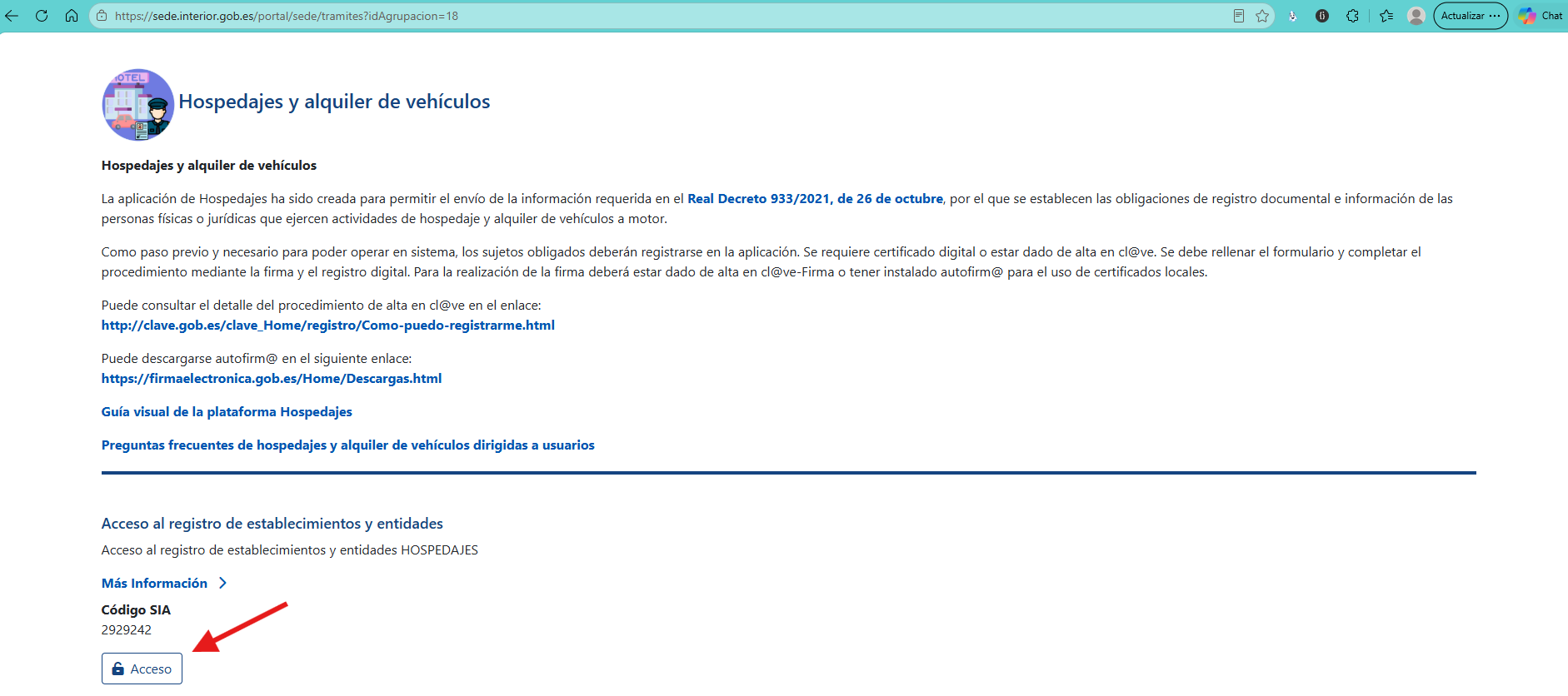 Acceso al registro de establecimientos y entidades de SES Hospedajes