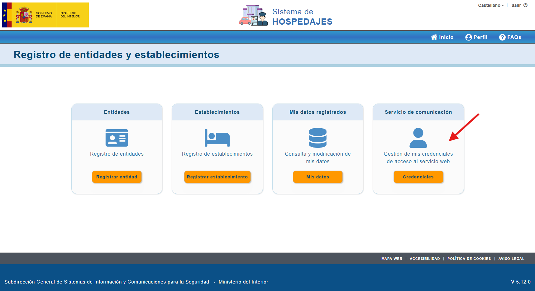 Gestión de credenciales del Servicio Web de SES Hospedajes